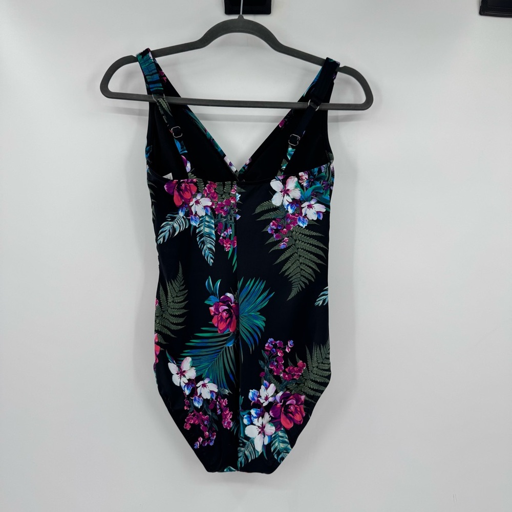 Aqua Green Black Floral Waist Detail One Piece Swimsuit Size Medium - Picture 5 of 6